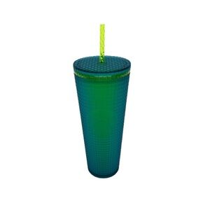 Starbucks Limited Edition Two Tone Green Jewel Grid Tall 24oz Tumbler With Straw